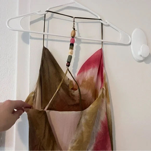 NWT Zara Tie Dye Cowl Neck Maxi Slip Dress Jewel Bead Detailing Medium Green - Picture 3 of 12